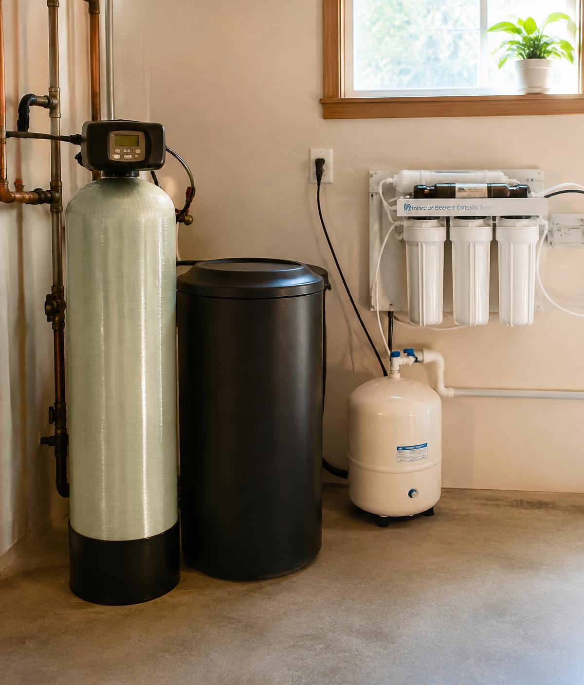 Water softener and reverse osmosis system in a utility room
